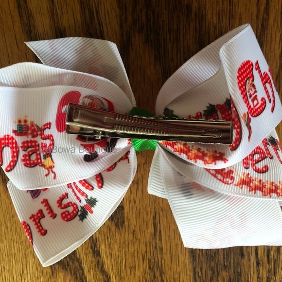 Merry Christmas 4" Boutique Bow   HANDCRAFTED     -kids-  4B2838 - Picture 2 of 3